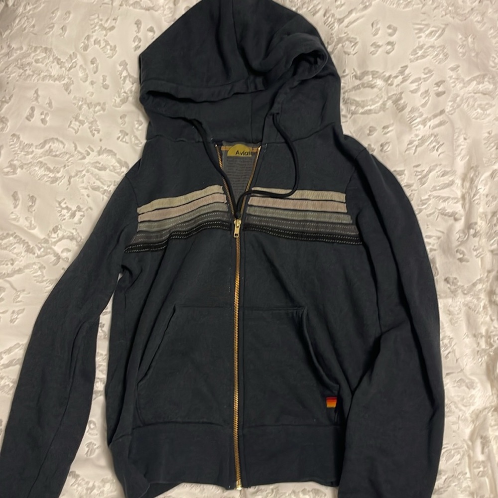 Aviator Nation 5 Stripe Grey Hoodie, size small
